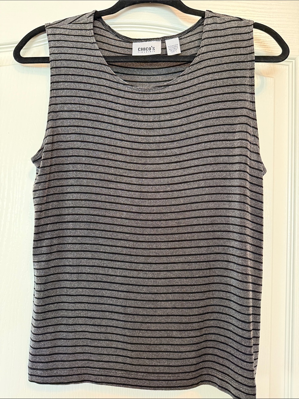 Chico’s Charcoal & Black Striped Travelers Tank